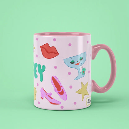 Wifey Mug – ring, lips and teacup doodles, pink handle on right