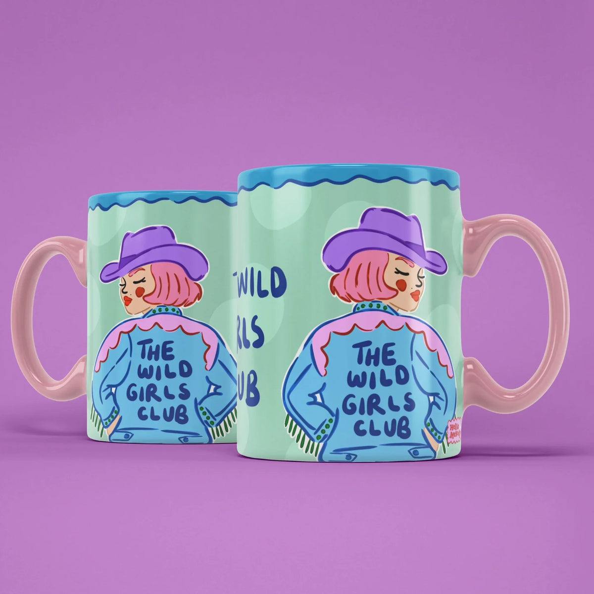 The Wild Girls Club Mug – two mugs showing the front and back of the cowgirl design