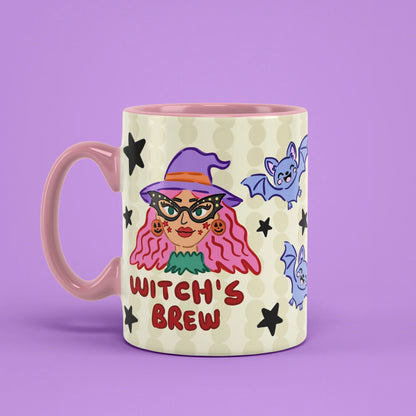 Left view of Witch Please Mug with pink handle