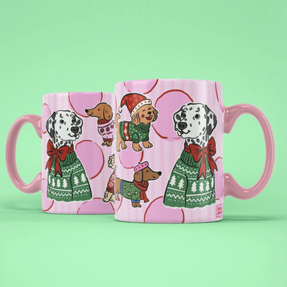 Xmas Dogs Mug – two mugs showing front and back of the festive dog design