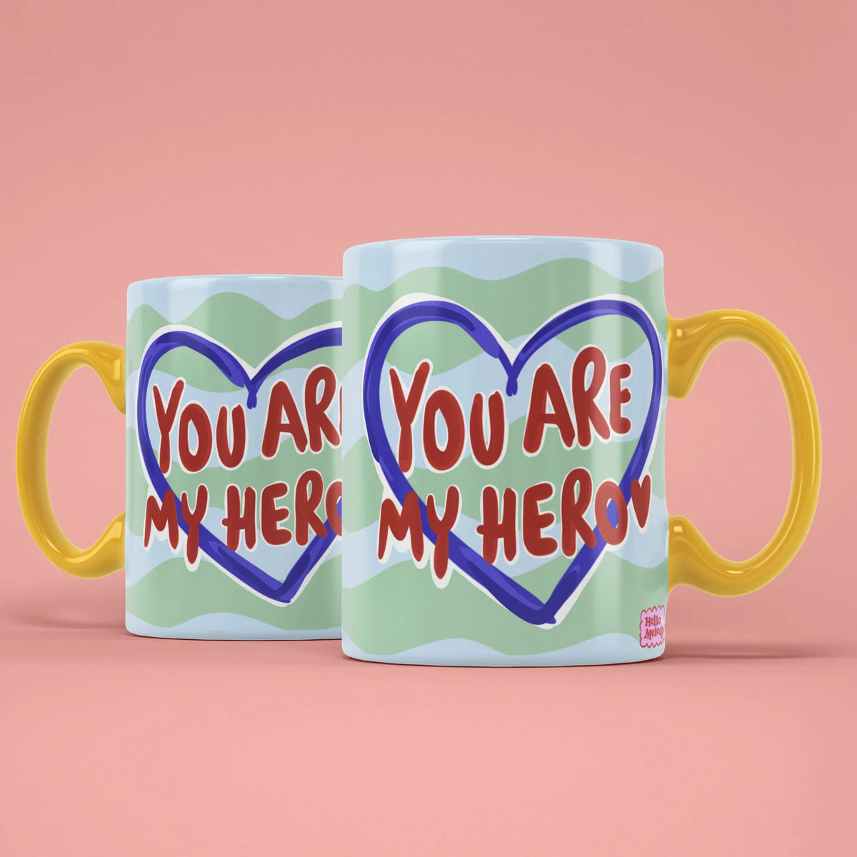 You Are My Hero Mug – two mugs showing front and back of the heart design