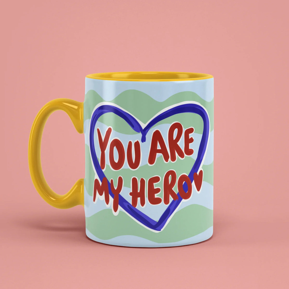 You Are My Hero Mug – appreciation cup with yellow handle on left